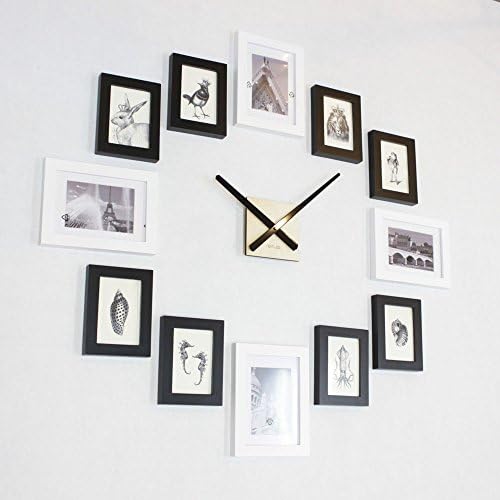 Homeloo Modern 12 Wood Wooden Photo Picture Frame DIY Wall Clock (Black White)