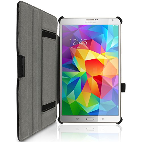 igadgitz Schwarz PU Ledertasche Hülle Cover für Samsung Galaxy Tab S 8.4″ SM-T700 mit Multi-Winkel Betrachtungs + Auto Sleep/Wake + Handschlaufe + Displayschutzfolie - 3