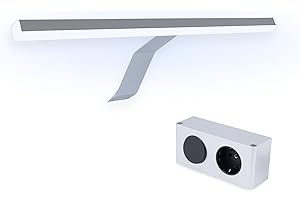 KALB MATERIAL FÜR MÖBEL kalb | Lampada LED da specchio a montaggio esterno Lancea 34cm con presa e interruttore, 5000K, 470lm, 230VAC/12VDC, luce da specchio per pensile, argento, bianco freddo