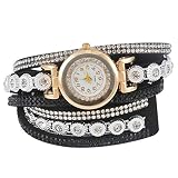 Souarts Damen Geflochten Korea Samt Armbanduhr Jugendliche Mädchen Armreif Uhr mit Batterie Zifferblatt 40cm Schwarz