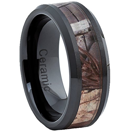Ultimate Metals Co. 8MM Herren Schwarz Keramik Ring Mit Jagd Camo-Design,Bequemlichkeit Passen,Größe 50 to 74