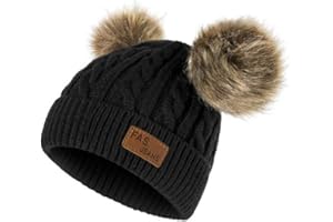 TOPGROWTH CAPPELLO Cappello Bambina Topgrowth Berretti Invernali Ragazza Crochet Cappello A Maglia Bimbo Caldo Cappello Doppio PON di Pelliccia Bambino Unisex