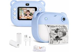 MAMAMORO Camera for Kids with Print | Kid Digital Camera for Photography & Videography with Color Display - Includes 2 Paper Rolls (Blue)