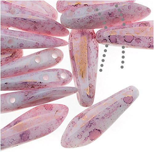 CzechMates Glass 2-Hole Dagger Spear Beads 16x5mm - Opaque Topaz Luster/Pink