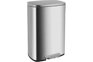 BestOffice 50 L Garbage Can Kitchen Trash Can with Lid for Office Bedroom Bathroom Step Trash Bin Fingerprint-Proof Brushed Stainless Steel,Silver
