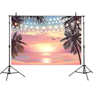 Allenjoy 7x5ft Pink Sunset Hawaiian Beach Backdrop Summer Tropical Seaside Ocean Photography Background Aloha Luau Party Supplies Birthday Baby Shower Decorations Photo Booth Prop