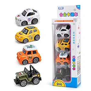 FidgetGear Children Alloy Vehicle Toys Pull-Back Toys Q Version Car Model Boys Gifts Cartoon Alloy car (4 Sets Without Road Signs) B