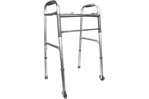 HEALTH MEDICAL FAB Deambulatore pieghevole in allumino, con 2 ruote fisse e 2 puntali regolabile in altezza