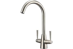 Peppermint Kitchen Taps Mixer Brushed Nickel Kitchen Tap Dual Lever Brushed Steel Mixer Taps for Kitchens Sink 1 Hole Streamlined Vintage Stainless Steel Mixers Tap for Sink