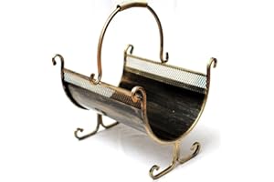 DIXIE STORE Dixiestore Panier à bois de chauffage | Panier à bois en métal pour bois de chauffage 1125 support à bois de chauffage | Panier en métal solide et efficace pour ranger le bois de chauffage, doré