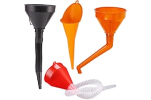 Zasvec Einfülltrichter Set 4 Stück Trichter mit Schlauch Trichter Benzin Trichter Set Universal Plastik Öltrichter Auto mit Abnehmbarem Schlauch und Sieb Rot/Orange/Schwarz für Auto Motorrad