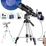 ♫[Alta Configuración] este telescopio viene con trípode, adaptador de teléfono inteligente, obturador inalámbrico, 4 filtros lunares (azul, rojo, verde y amarillo), instrucciones, bolso de transporte. El trípode del telescopio y otros accesorios caben dentro de la bolsa para viajes y almacenamiento.