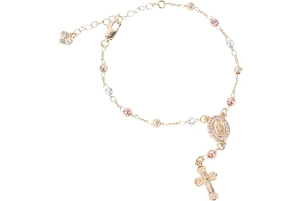 Mikovivi Accessoire de Chapelet de Volant, Pendentif Chapelet Catholique Suspendu avec Pendentif en Croix La Vierge Marie Cadeaux Religieux Catholiques Chaîne Perles Catholiques pour Voiture