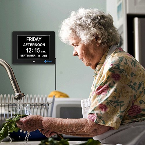 Digitaler Kalender Tag Uhr mit Nicht Abkürzungen Tag & Monat – Aufgerüstet – 8 Zoll XULI® Digital Kalender Wecker- (schwarz) - 3