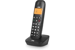SPC Air – Téléphone Fixe sans Fil avec écran éclairé, identifiant d'appelant, répertoire de 20 Contacts, Mode Mute, 5 mélodies Disponibles, compatibilité Gap et Mode ECO - Noir