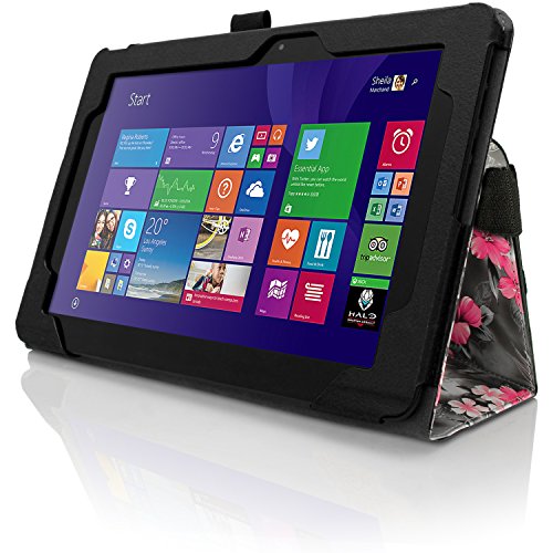 igadgitz ‚Vintage Kollektion‘ Pink auf Schwarz Blumen PU Ledertasche Hülle Folie Cover für Asus Transformer Book 10.1″ T100 CHI FG007B mit Multi Winkelbetrachtung Stand + Auto Sleep/Wake + Displayschutzfolie - 6