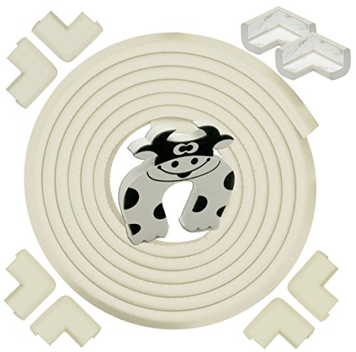 Edge & Corner Guard Protector | Extra Long 22feet [20.4feet Edge + 8 Pre-Taped Corners] - Cream White - Peace Of Mind Childproofing Protection - Door Slammer Guard Included