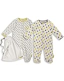 The Essential One - 2 Pack Unisex Baby Sleepsuits - Star - Grey Yellow