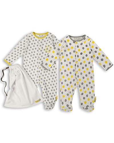 The Essential One - 2 Pack Unisex Baby Sleepsuits - Star - Grey Yellow - Up to 7lbs - ESS156