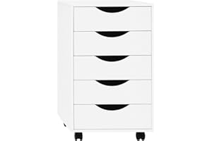 WOLTU Scrivania a Piedistallo con 5 Cassetti, Schedario Rotante, Comodino, Mobile per Ufficio, Camera da Letto, in Legno Ingegnerizzato PB, Bianco, 40x40x66,5cm, ASK14ws
