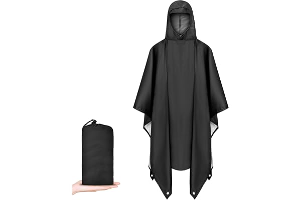 Vicloon Poncho Vattentät Vuxen Lätt Återanvändbar Regnrock med Huva Dragkedja Bärbar 3-i-1 Multifunktionell Regnrock för Camping, Nödvandring Utomhusaktiviteter,Dragkedja, En storlek