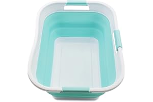 SAMMART 30 Litri Cesto portabiancheria pieghevole in plastica – contenitore pieghevole pop-up – vasca portatile – cesto salvaspazio (1, bianco/verde lago)