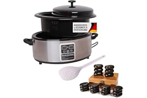 PROMAFIT Hot Stone Set Pequeño calentador de 5,5 litros y 18 piedras calientes - Calentador profesional de piedras calientes de acero inoxidable para tratamiento térmico - Pantalla digital y apagado automático