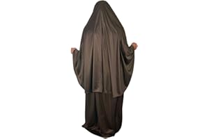 YAQEEN Juego de oración de dos piezas (khimar + falda), talla única, pañuelo elástico de licra, ideal para uso diario, hogar, trabajo, viajes, Hayy, Umrah, mezquita, madraza, ramadán, Eid, regalo