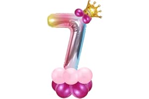 BLUELVES Foil Palloncini Numeri 7 Rosa, Palloncini Compleanno 7 Anno, Palloncino Numero 7, Palloncini Pompleanno 7, Arcobaleno Numero 7, Feste Decorazione di Compleanno Palloncino