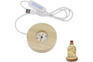 UYUYONG UYUYon Base de Lumière LED en Bois Rondes 3 Couleurs Bases de présentation de lumières LED Base Lumineuse en Bois avec USB pour Verre Plaque Acrylique Boule de Cristal Résine - Lumière Chaude