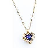Trend Collection Kadın Paslanmaz &Ccedil;elik Gold Zirkon Taşlı Mavi Kalp Kolye