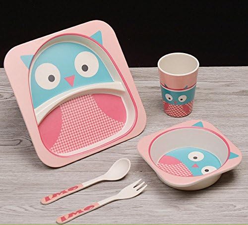 Bamboo Fiber Creative Children Cutlery Eating Food Supplement Grid Plate Table Set Fork Spoon Spoons Set,G