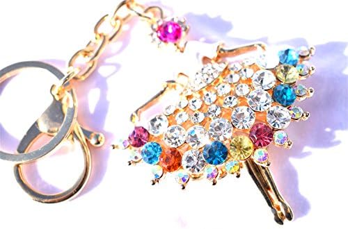 Large Hand Bag Charm with Keyring Rhinestone on Golden Metal New Handbag Purse (Bally)