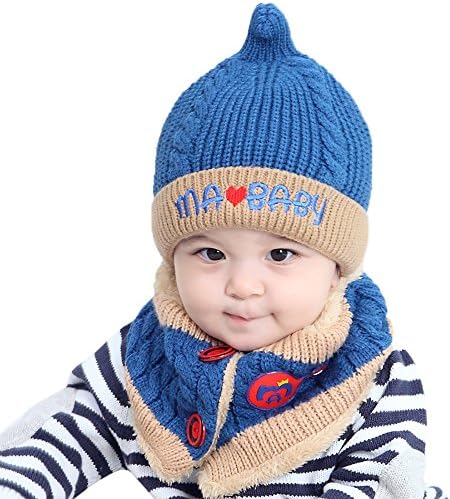 Lishy Cute Baby Beanie Hat Newborn for Girls Boys Letter Cotton Super Soft Children Print Knitted Winter Hats Scarf (Blue)