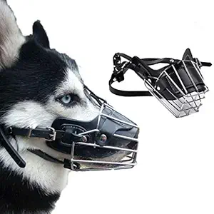 Sage Square Adjustable Strap Iron Muzzle Cum Mouth Cover Cum Basket Cage Cum Pet Safety Collar for Anti Biting Dog (Black) (Extra Large)