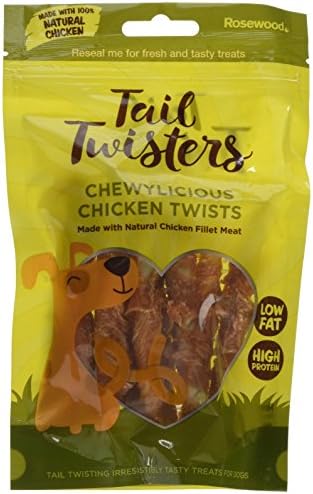 Rosewood Tail Twisters Chewy Chicken Twists For Dogs, 85 gm, Pack of 12, 96-Piece