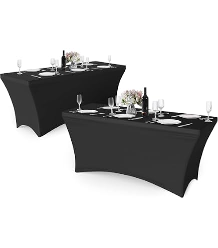 Spandex Tischdecke 6-Pack Schwarze Für 180cm Rechteck Tische, Faltenfreie Stretch Tischdecke Mit Rock Für Bankett Party Hochzeit Geburtstag Meeting Display Dekoration Tischdecken Dj Pult