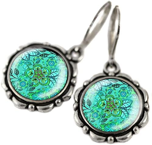 tizi Jewellery, Flower Earrings Rose Earrings, Beautiful Green Forest Flower – Handmade Sterling Silver 925 Hook Earrings, Handmade Earrings and Pendant and Silver Plated