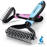 Bluepet Hundebürste / Unterwollbürste | Antiallergische Entfilzungbürste | Fellkamm | deShedding | Für Mittel- und Langhaar | Entfilzen und Trimmen zugleich für optimale Fellpflege – auch als Katzenbürste oder Pferdestriegel (blau)