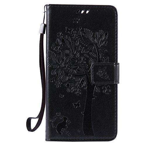 Cozy Hut Mehrfarbige PU Leder Klappe Tasche Schutz Hülle für Huawei P9 Plus in Ölmalerei Stil Colorful Painting Flip Case KunstLedertasche Etui Schutz Hülle Handytasche mit Standfunktion Kartenfächern(Katzen und Baum) - schwarz