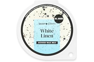 SASSY SCENTS Sassy Shop Wax - Cera aromática derretida, lino blanco, mezcla de soja orgánica, fragancias lujosas y duraderas para cualquier espacio vital, apta para veganos, tamaño XL, 70 g