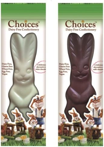 2 x Milk &amp; White Chocolate Easter Bunny Bars - Organic Dairy Free Milk Chocolate Alternative 50g Each