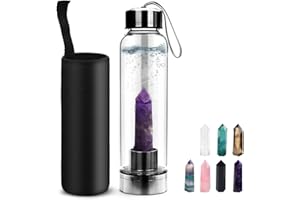 N\P Tyuodna Wasser Heilsteine Flasche,Crystal Infusion Trinkflasche,Heilende Natürliche Wasserflasch,Auslaufsichere Quarz-Kristall Glas,Kristalltherapie, Edelsteinflasche(Amethyst + Flasche)
