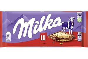 Milka LU ciasteczka 1 x 87 g, czekolada z mlekiem alpejskim, z mini ciasteczkami, czekolada Milka ze 100% mleka alpejskiego, czekolada stołowa