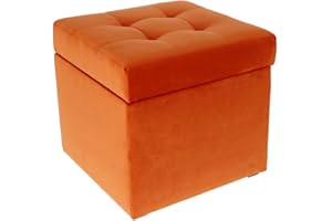 ‎POSTERGALERIA postergaleria Polsterhocker, 45x45 cm, Farbe Orange – weicher Sitz, aufklappbar mit Stauraum (50l) hält Einer Belastung von bis zu 100 kg Stand, Velours – Hocker für Wohnzimmer, Schlafzimmer, Diele