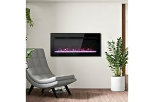 AuraHome® 36" Wall Mounted Fireplace with Front Vent, 1800W LED Glass Front LED Screen Control 7 colours Backlight 90cm 2022 Model