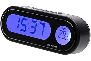 Auveach Horloge de Voiture Numérique Thermomètre 2 en 1 Tableau de bord -20℃-50℃ Mini véhicule LED Affichage Bleu