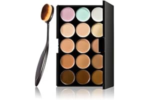 LyDia® 15 Nude Colours Cream Concealer/Highlight/Face Contour Camouflage Palette Dull/Redness Skin/Black Circle kit set #1 + LyDia® Professional Oval Black Face/Eye/Body Cosmetic Foundation/Concealer/Blush/Blusher/Contour/Bronzer/Powder/Eyeshadow Buffer Makeup Brush