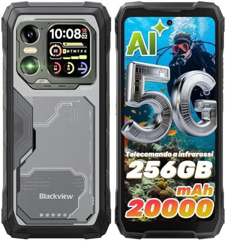 Blackview Xplore 1 5G Rugged Smartphone con Doppio Schermo, Batteria 20000mAh Android 15, 36GB+256GB/2TB, Display 6.78" FHD+ 120Hz, 64MP+50MP+20MP con Visione Notturna, NFC/Torcia/Dual SIM