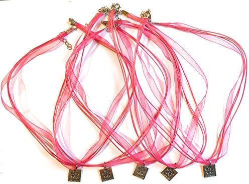 FizzyButton Gifts Set of 5 Dark Pink Organza Ribbon and Waxed Cord Friends Necklaces